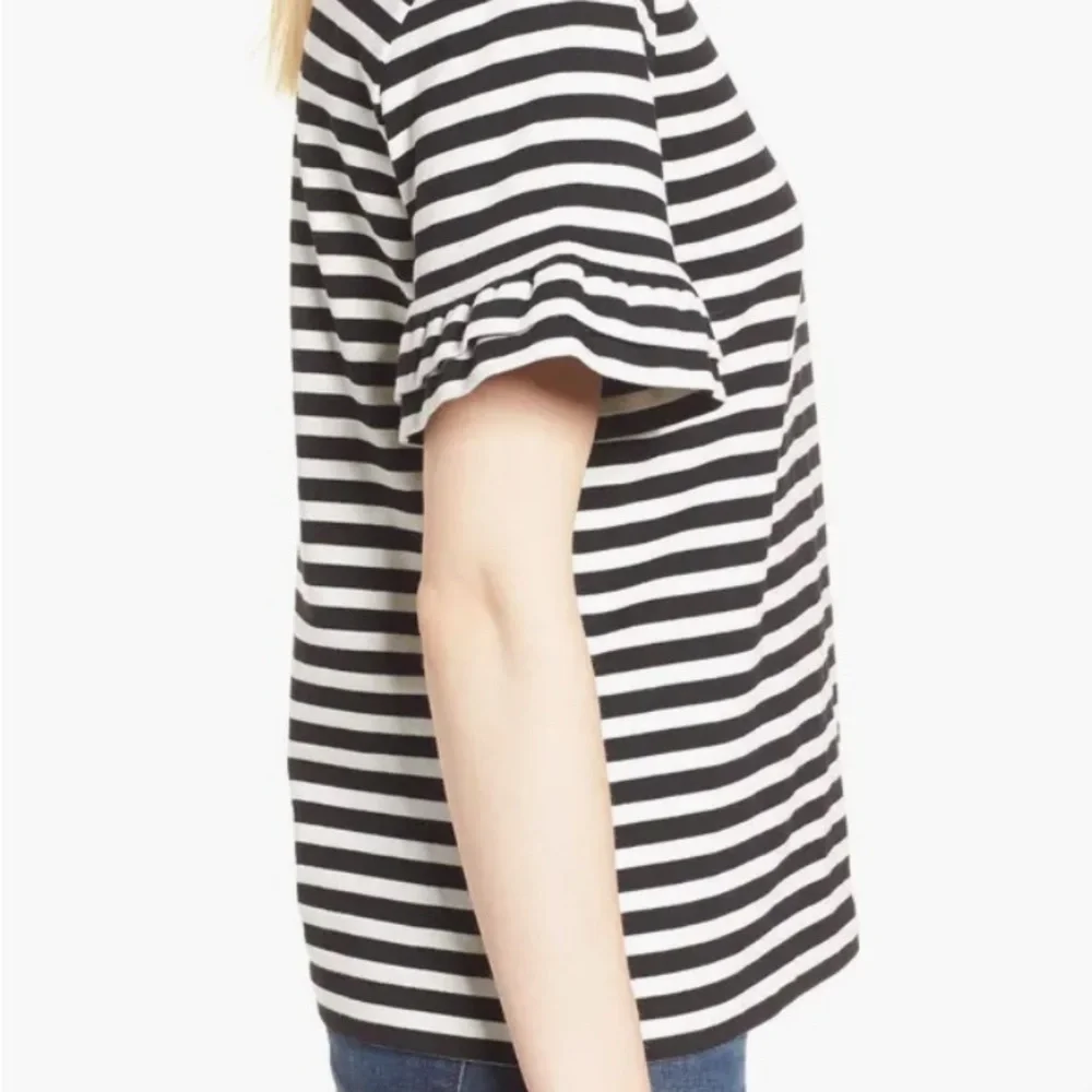 JCREW Ruffle Sleeve Tee In Black Cream